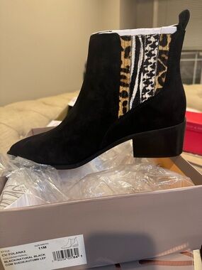 Crown Vintage Black Suede Ankle Boot with Leopard Stripe Panel